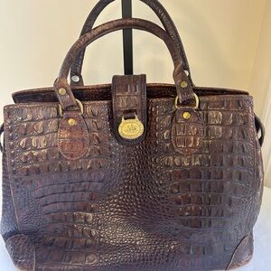 VTG Brahmin Doctor Bag Pecan Melbourne Crocodile Embossed Leather Handbag
